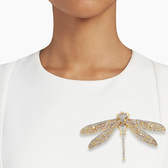 Kenneth Jay Lane Gold and Silver Dragonfly Brooch - Picture 1 of 8